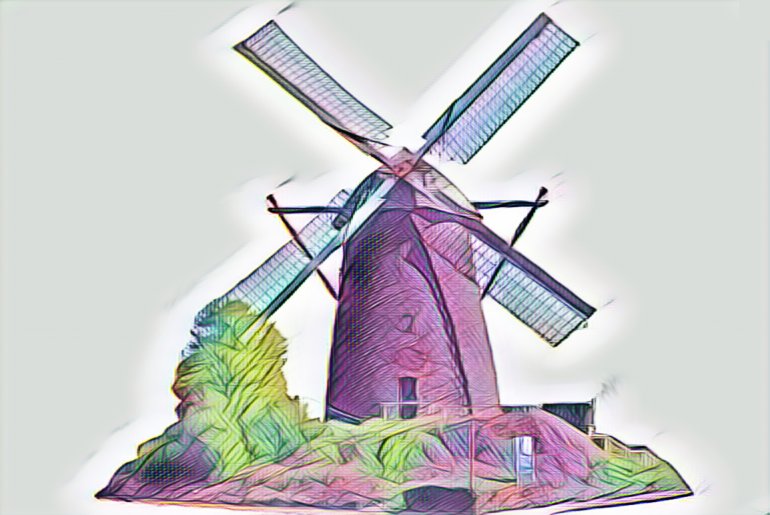 Windmühle Hiesfeld in Pastellfarben als Neujahrsgruß